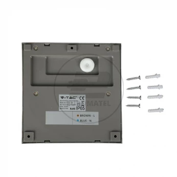 Oprawa Ścienna Elewacyjna 3W LED V-TAC Szary Kwadrat 230V IP65 VT-1172 3000K 210lm
