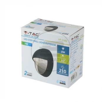 Oprawa Ścienna Elewacyjna 3W LED V-TAC Czarna Okrągła 230V IP65 VT-1182 3000K 210lm