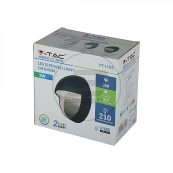 Oprawa Ścienna Elewacyjna 3W LED V-TAC Szara Okrągła 230V IP65 VT-1182 3000K 210lm
