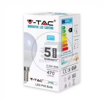 Żarówka LED VT-236 SAMSUNG CHIP 5.5W E14 P45 6400K 470lm A+ 180st. 170