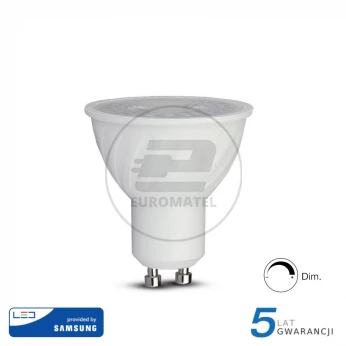 Żarówka LED V-TAC SAMSUNG CHIP 6.5W GU10 38st Ściemnialna VT-227 6400K 450lm 5 Lat Gwarancji