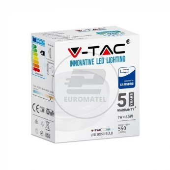 Żarówka LED V-TAC SAMSUNG CHIP 7W GX53 7W GX53 VT-207 4000K 550lm 5 Lat Gwarancji