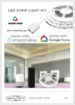 Zestaw LED V-TAC 10W 5050/60 WiFi Controler IP20 Zestaw kompatybilny z ALEXA i GOOGLE HOME VT-5050 RGB 1000lm