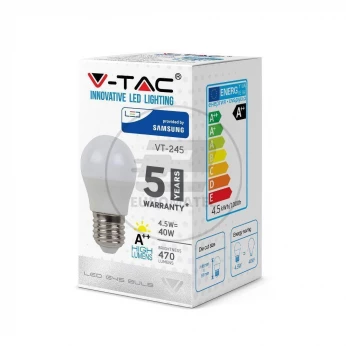 Żarówka LED VT-245 SAMSUNG CHIP 4.5W E27 G45 4000K 470lm A++ 180st. 262