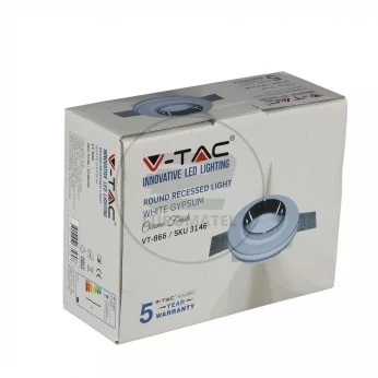 Oprawa Oczko V-TAC GIPS GU10 Okrągła Wpuszczana G-K Biały+Chrom VT-866 5 Lat Gwarancji