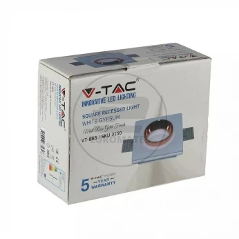 Oprawa Oczko V-TAC GIPS GU10 Kwadrat Wpuszczana G-K Biały+Złoto VT-866 5 Lat Gwarancji
