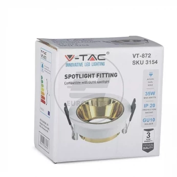 Oprawa Oczko V-TAC GU10 Wpuszczana Biały/Złoty Okrągła VT-872 3 Lata Gwarancji