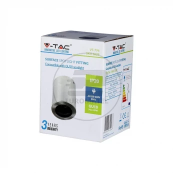Oprawa V-TAC Aluminiowa GU10 Okrągła Natynkowa Tuba Satyna+Czarny 142x100 VT-796
