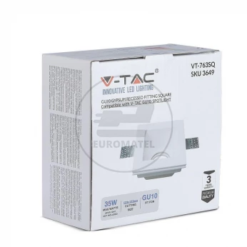 Oprawa Oczko V-TAC GIPS GU10 Wpuszczana Kwadrat 120x120 Biała VT-763