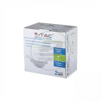 Oprawa Oczko V-TAC GIPS GU10 Wpuszczana Szkło Mrożone Okrągła fi.120 Biała VT-801