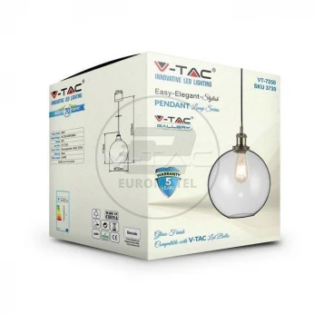 Lampa Wisząca VT-7320 E27 Max. 60W Transparentna 3739