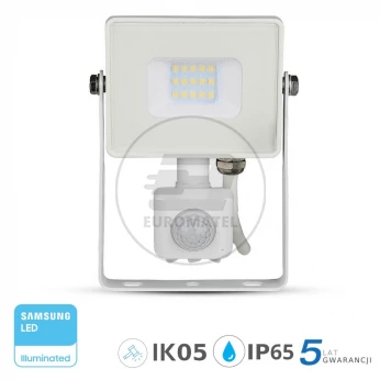 Projektor LED V-TAC 10W SAMSUNG CHIP Czujnik Ruchu Funkcja Cut-OFF Biały VT-10-S 3000K 800lm 5 Lat Gwarancji