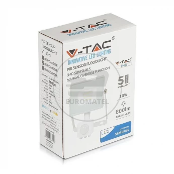 Projektor LED V-TAC 10W SAMSUNG CHIP Czujnik Ruchu Funkcja Cut-OFF Biały VT-10-S 3000K 800lm 5 Lat Gwarancji