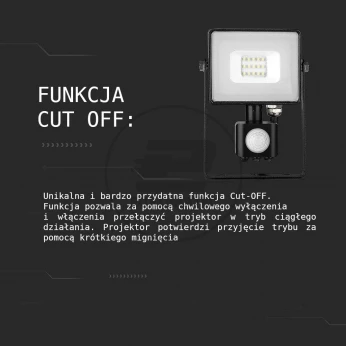 Projektor LED V-TAC 10W SAMSUNG CHIP Czujnik Ruchu Funkcja Cut-OFF Biały VT-10-S 3000K 800lm 5 Lat Gwarancji