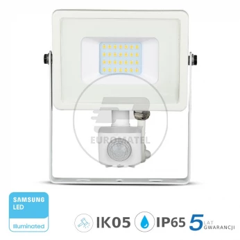 Projektor LED 20W 1600lm 4000K Dioda SAMSUNG z czujnikiem ruchu PIR Biały IP65 449