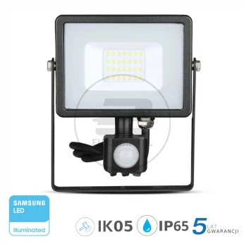 Projektor LED 20W 1600lm 4000K Dioda SAMSUNG z czujnikiem ruchu PIR Czarny IP65 452