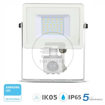 Projektor LED 30W 2400lm 3000K Dioda SAMSUNG z czujnikiem ruchu PIR Biały IP65 457