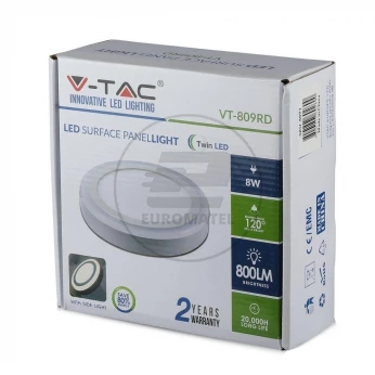 Panel LED Natynkowy V-TAC 8W Okrągły TWIN LED VT-809 4000K 560lm