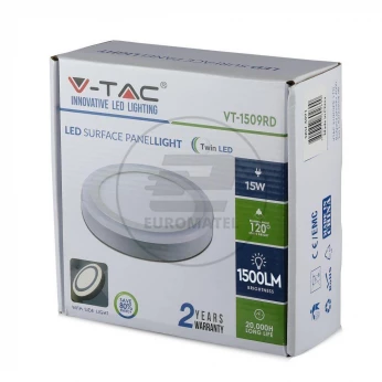 Panel LED Natynkowy V-TAC 15W Okrągły TWIN LED VT-1509 4000K 1200lm