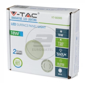 Panel LED Natynkowy V-TAC Premium 18W Okrągły VT-1805RD 3000K 1500lm
