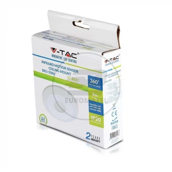 Czujnik Ruchu 360st Sufitowy Płaski Biały V-TAC VT-8027