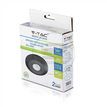 Czujnik Ruchu 360st Sufitowy Płaski Czarny V-TAC VT-8027