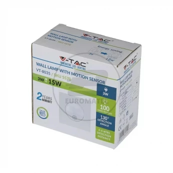 Oprawa Schodowa 3W LED V-TAC Biała Czujnik Ruchu 230V VT-8035 4000K 100lm