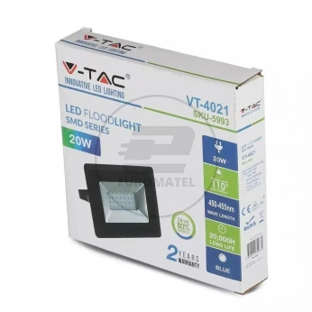 Projektor LED V-TAC 20W Czarny E-Series IP65 VT-4021 Niebieski 1700lm