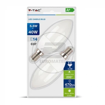 Żarówka LED V-TAC 5.5W E14 Świeczka (Blister 2szt) VT-2106 6400K 470lm