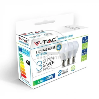 Żarówka LED V-TAC 5.5W E14 P45 Kulka (Opak. 3szt) VT-2156 2700K 470lm