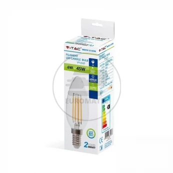 Żarówka LED V-TAC V-TAC 6W Filament E14 Przezroczysta Świeczka VT-2127 6400K 600lm