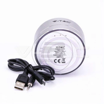 Przenośny Metalowy Głośnik Bluetooth Micro SD Mikrofon 400mah Srebrny V-TAC VT-6133