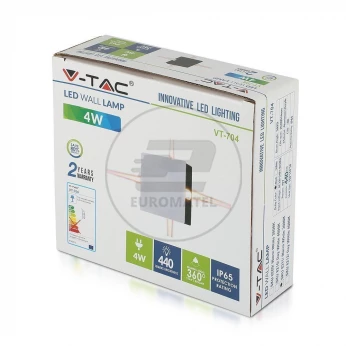 Kinkiet LED VT-704 4W 3000K 440lm IP65 Kwadrat Czarny 8211