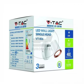 Kinkiet V-TAC 6W LED Biały VT-806 3000K 480lm