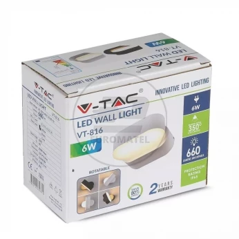 Kinkiet Ścienny V-TAC 6W LED Biały IP65 Obrotowy 350st VT-816 3000K 660lm