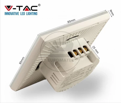 Włącznik Dotykowy Szklany Podwójny Biały V-TAC VT-5112