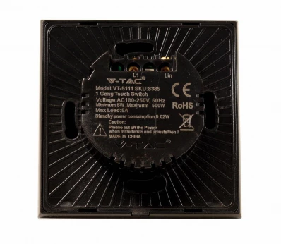 Włącznik Dotykowy Szklany Pojedynczy Czarny V-TAC VT-5111