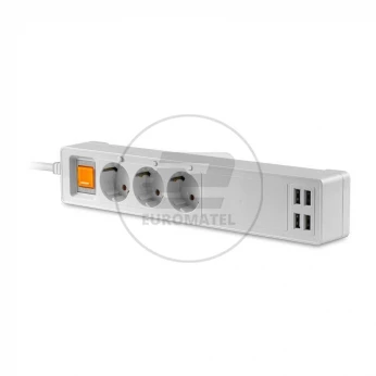 Listwa Przedłużacz 3-gniazda 4 Porty USB V-TAC WiFi Amazon Alexa, Google Home, Nest VT-5018