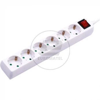 Przedłużacz 6 gniazd z włącznikiem V-TAC (3G 1.5MM2 X 1.5M) Biały VT-1116