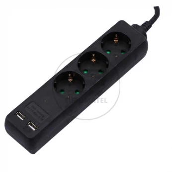 Przedłużacz 3 gniazda V-TAC 2 porty USB (3G 1.5MM2 X 5M) Czarny VT-1125