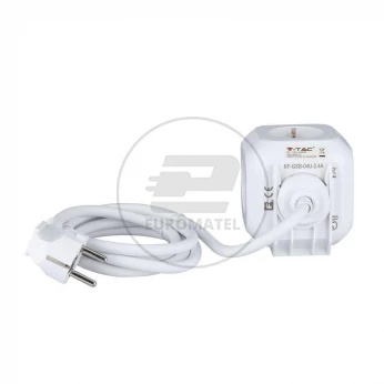 Przedłużacz Kostka 4 gniazda 2 gniazda USB 1.55MM 1.4M V-TAC VT-1154-2