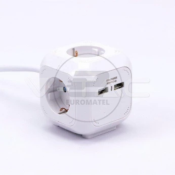 Przedłużacz Kostka 4 gniazda 2 gniazda USB 1.55MM 1.4M V-TAC VT-1154-2