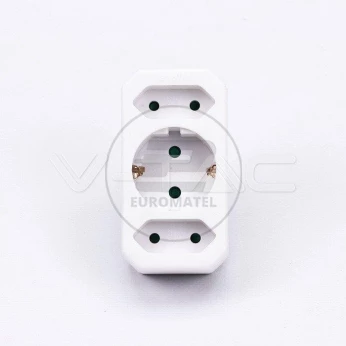 Rozgałęźnik 2 wtyczki płaskie 2.5A i 1 gniazdo 16A White V-TAC VT-1053