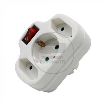Rozgałęźnik z włącznikiem 2 wtyczki płaskie 2.5A i 1 gniazdo 16A White V-TAC VT-1063