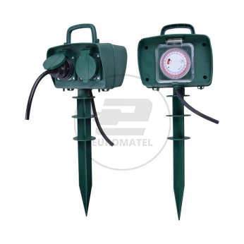 Gniazda Ogrodowe V-TAC 2 Gniazda 3m, Szpilka do wbijania, IP44 Schuko, TIMER VT-1112-3