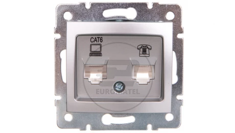 DOMO Gniazdo teleinformatyczne RJ45 Cat 6+RJ11 srebrne 011440043 24876