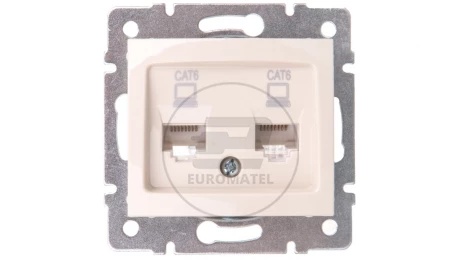 DOMO Gniazdo komputerowe podwójne niezależne 2x RJ45Cat 6 Jack kremowe 011420003 24815