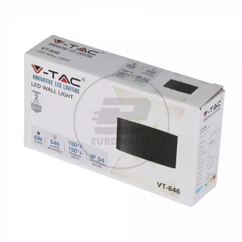 Oprawa Ścienna Góra/Dół V-TAC 6W LED Czarna IP54 VT-846 3000K 540lm