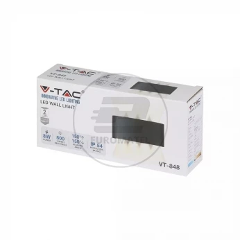 Oprawa Ścienna Góra/Dół V-TAC 8W LED Czarna IP54 VT-848 4000K 800lm