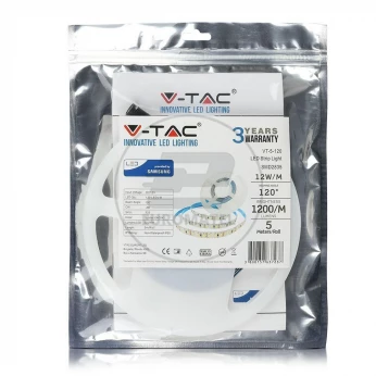 Taśma LED V-TAC SAMSUNG CHIP 2835 600LED 12V IP20 12W/m VT-5-120 6000K 1200lm 3 Lata Gwarancji